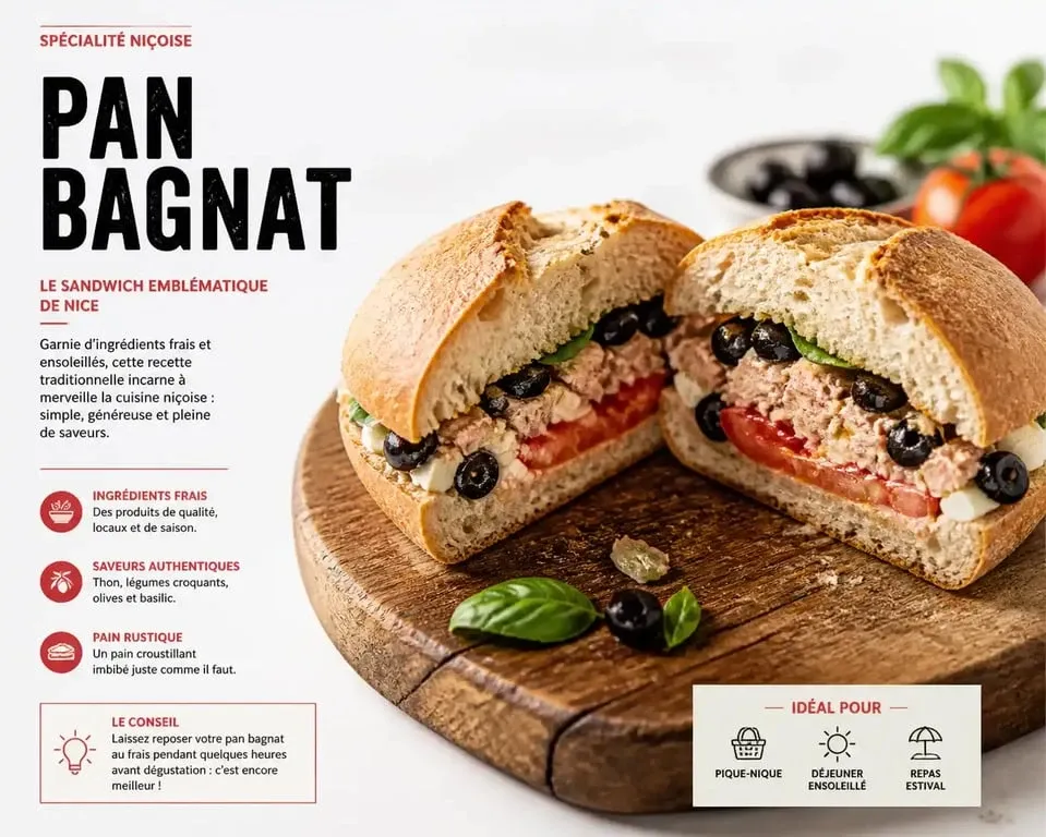 Pan bagnat traditionnel de Nice, spécialité culinaire niçoise