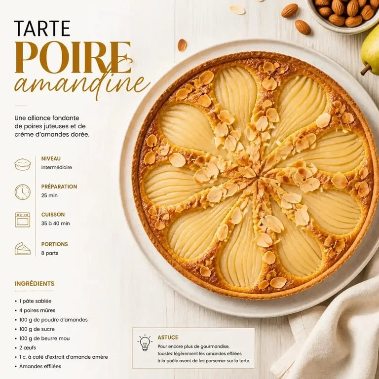 Tarte poire amandine façon Cyril Lignac, dessert pâtissier maison.