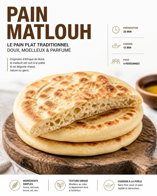 Pain matlouh traditionnel marocain et algérien, doré et moelleux, prêt à être dégusté.