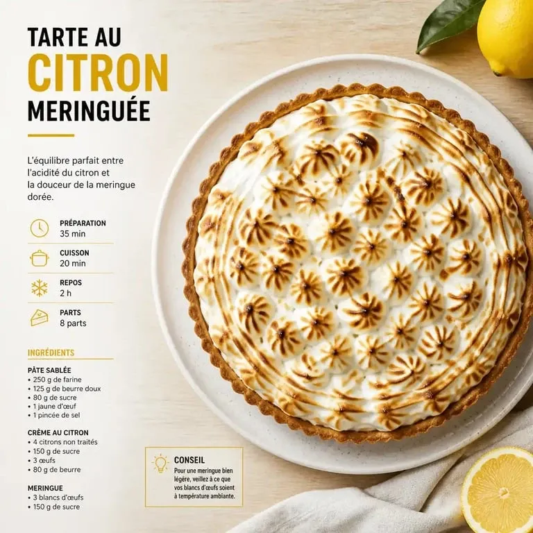 Tarte au citron meringuée maison, recette de lemon pie