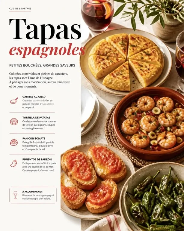 Assortiment de recettes de tapas espagnoles authentiques sur une table conviviale