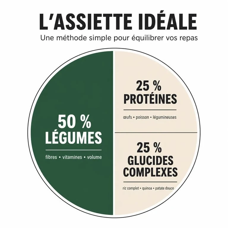 Infographie de l'assiette idéale pour une alimentation healthy et équilibrée