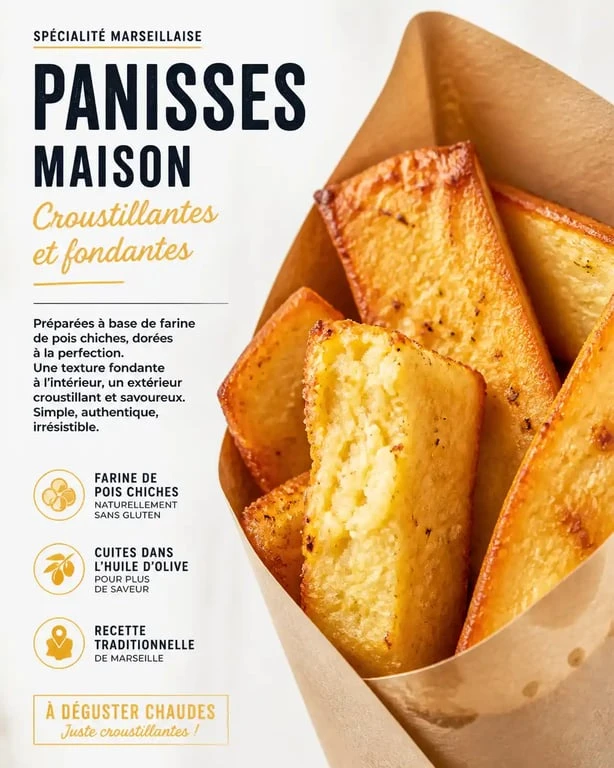Panisse marseillaise traditionnelle dorée et croustillante servie dans un cornet en papier