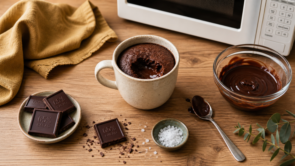 Fondant chocolat micro onde 1 personne, mug à cœur coulant