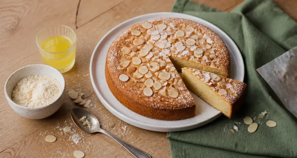 Photo gâteau poudre d'amande fondant, cœur crémeux