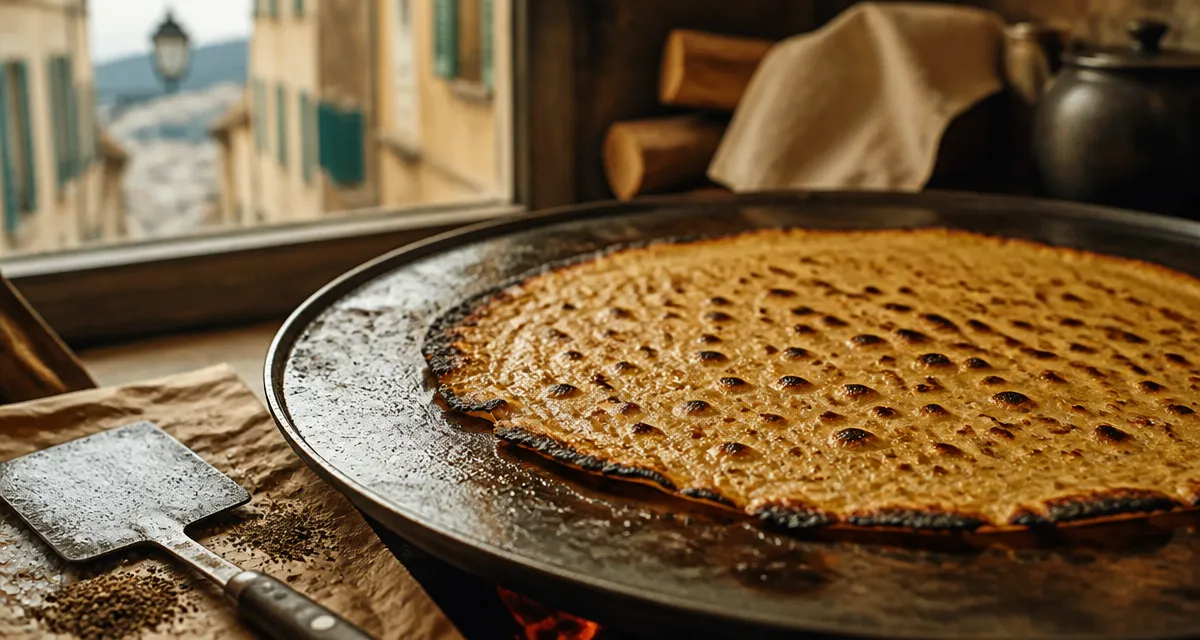 La socca nice, galette fine sur plaque brûlante, bords dorés