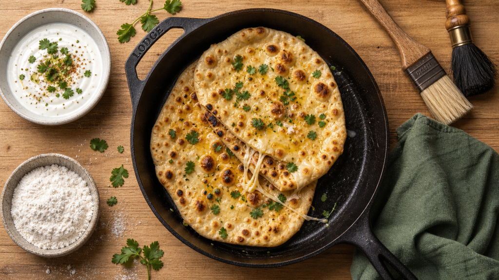 Pains indien cheese naan dorés sans tandoor