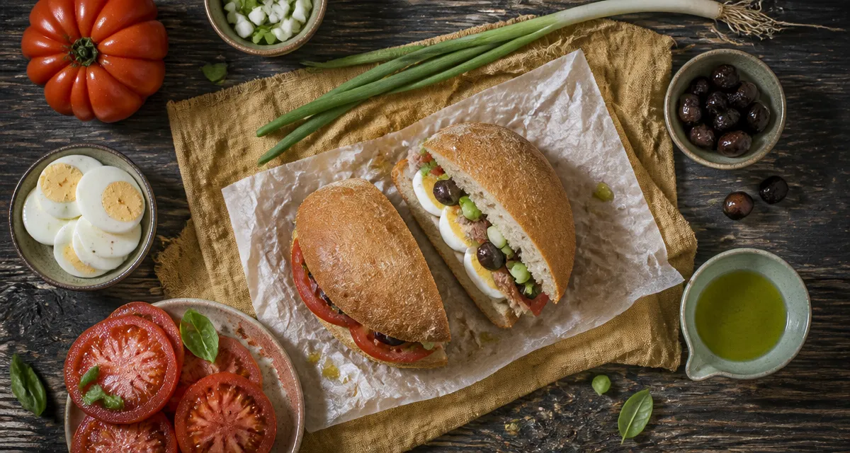 pan bagnat nice coupé avec ingrédients traditionnels