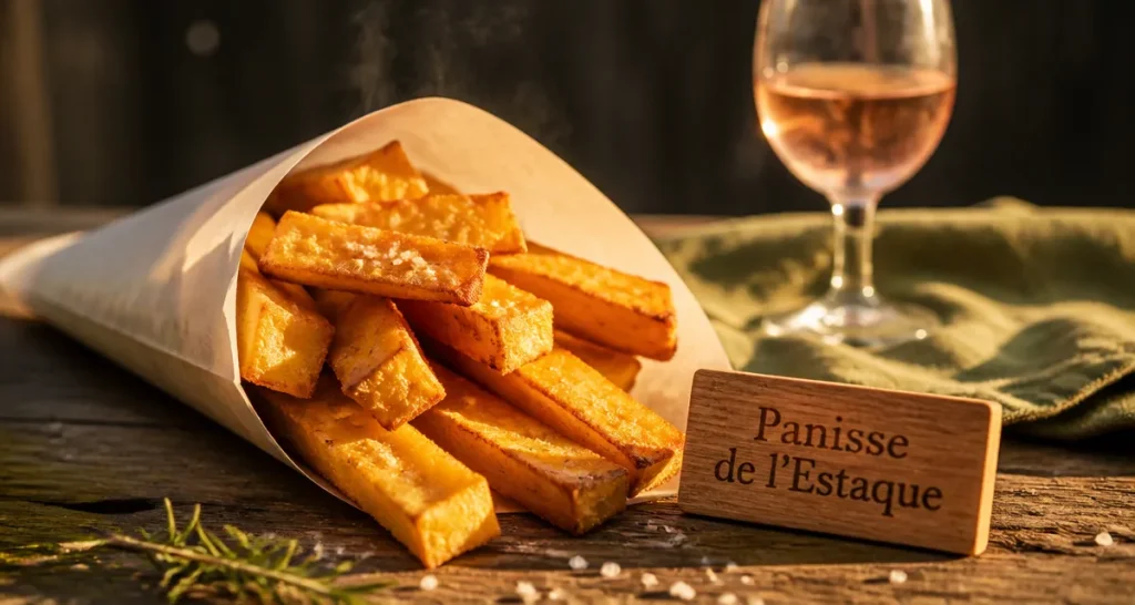 Panisse marseillaise dorée sur table en bois