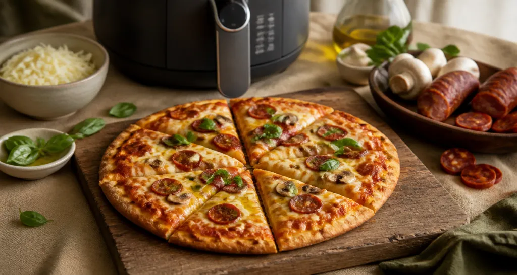 Pizza surgelée airfryer dorée et croustillante