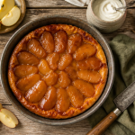 pomme tarte tatin sur table rustique avec variétés
