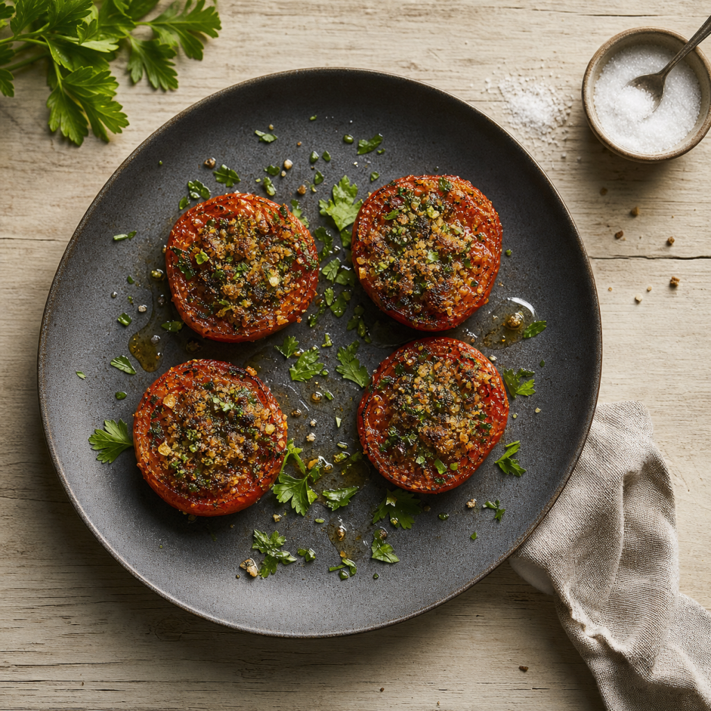 Recette avec tomates provençales poêlées, persillade, ail, persil
