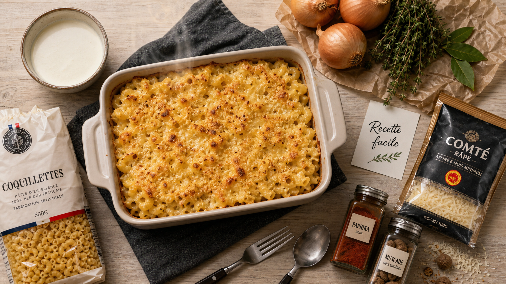Recette facile pas cher : gratin de coquillettes au fromage