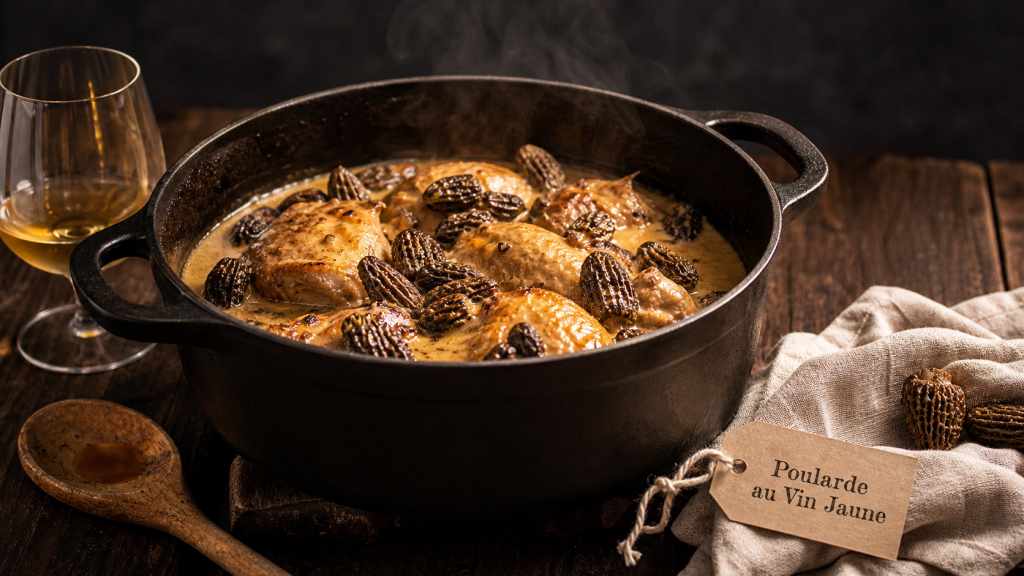 Recette poularde au vin jaune Cyril Lignac, cocotte aux morilles et sauce dorée