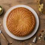 recette pour la galette des rois frangipane dorée sur table élégante