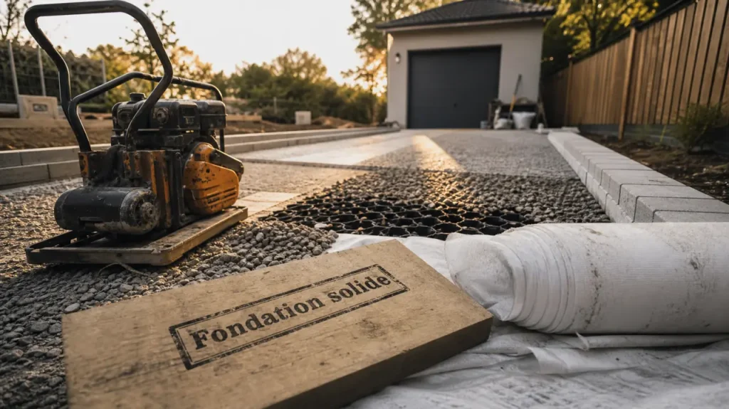Allée carrossable pas chere : fondation solide et géotextile