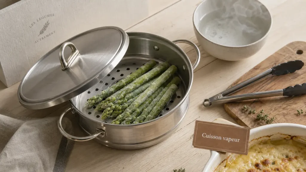 Asperges congelées : cuisson vapeur en 10 à 12 minutes, sans décongélation