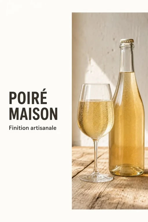 Recette du poiré maison servie dans un verre et une bouteille en verre