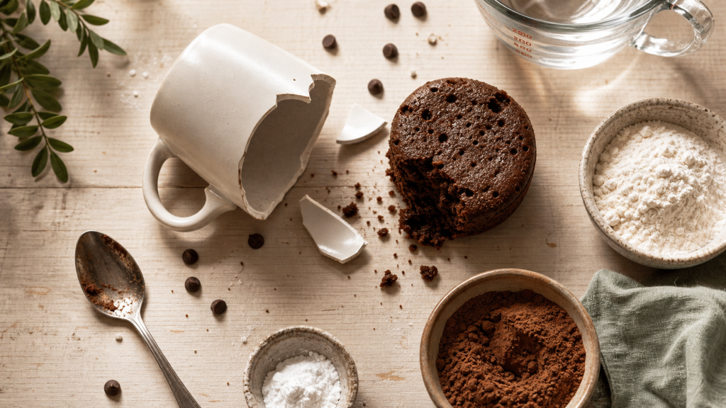 Mug cake sans oeuf base cacao prête en 2 minutes au micro-ondes