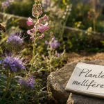 Abeille sur plante mellifere, bourrache au jardin