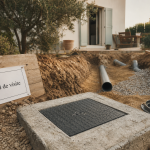 Regard de visite pour eaux usées, couvercle béton et PVC en tranchée remblayée