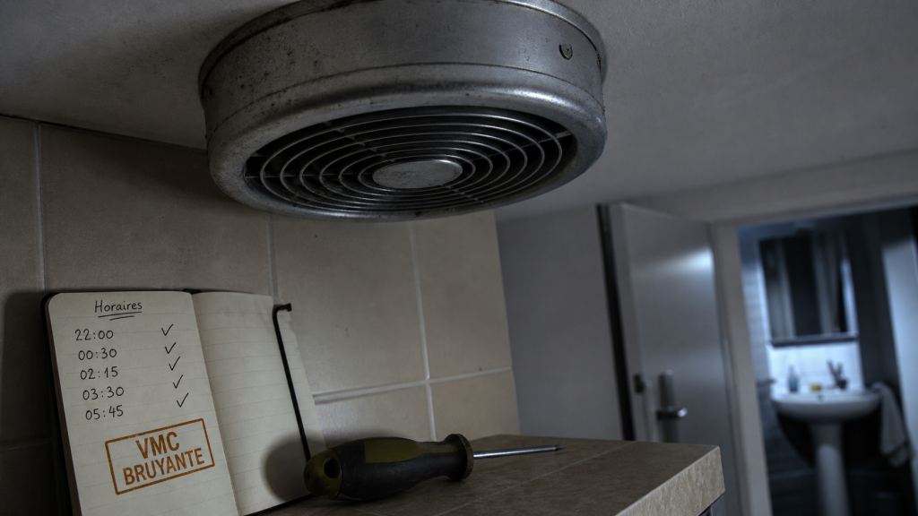 VMC collective immeuble bruyante : bouche d’extraction au plafond, bruit et ventilation