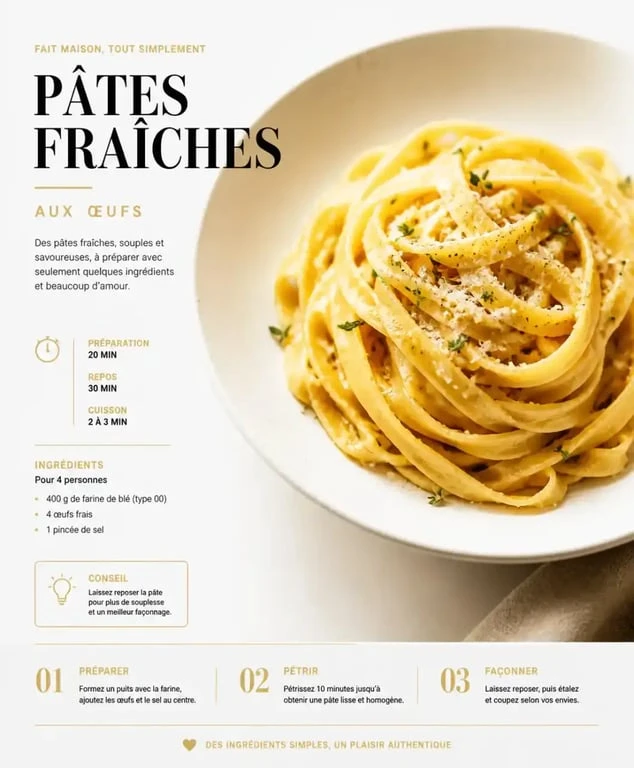 Assiette de pâtes aux œufs maison fraîchement préparées pour une recette de pate aux oeuf