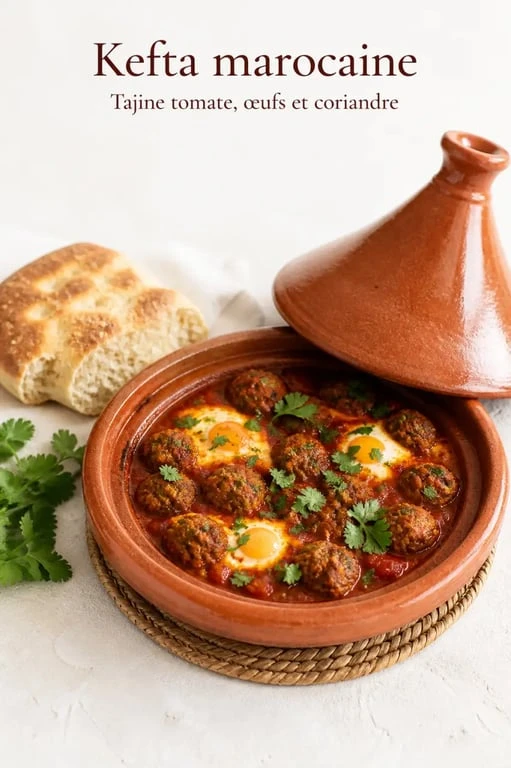 Recette kefta marocaine dans un tajine aux œufs et sauce tomate