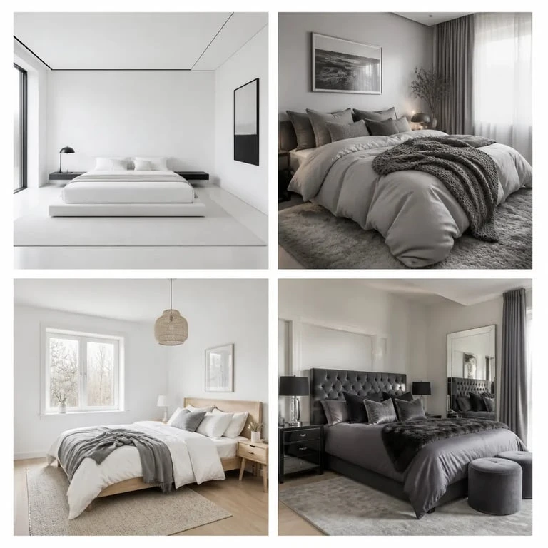 Idées noir et blanc chambre pour les styles minimaliste, cocooning, scandinave et glamour