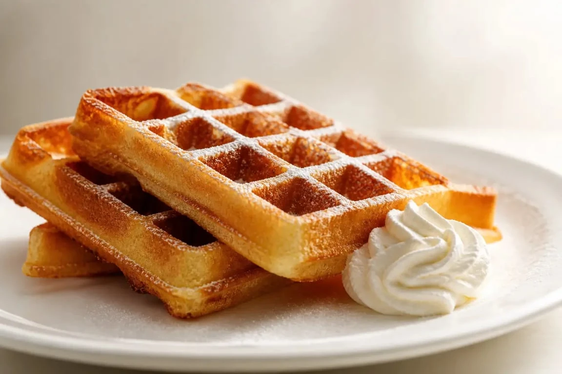 Recette Cyril Lignac gaufre dorée et croustillante servie avec sucre glace et chantilly