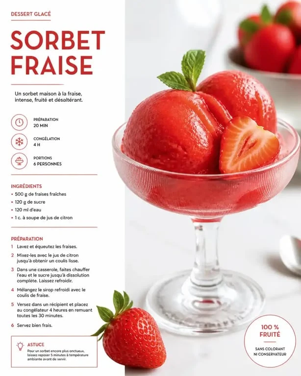 Sorbet fraise maison réalisé avec du sucre inverti