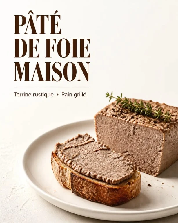 Recette du paté de foie maison en terrine, tranche rustique tartinable servie sur pain grillé
