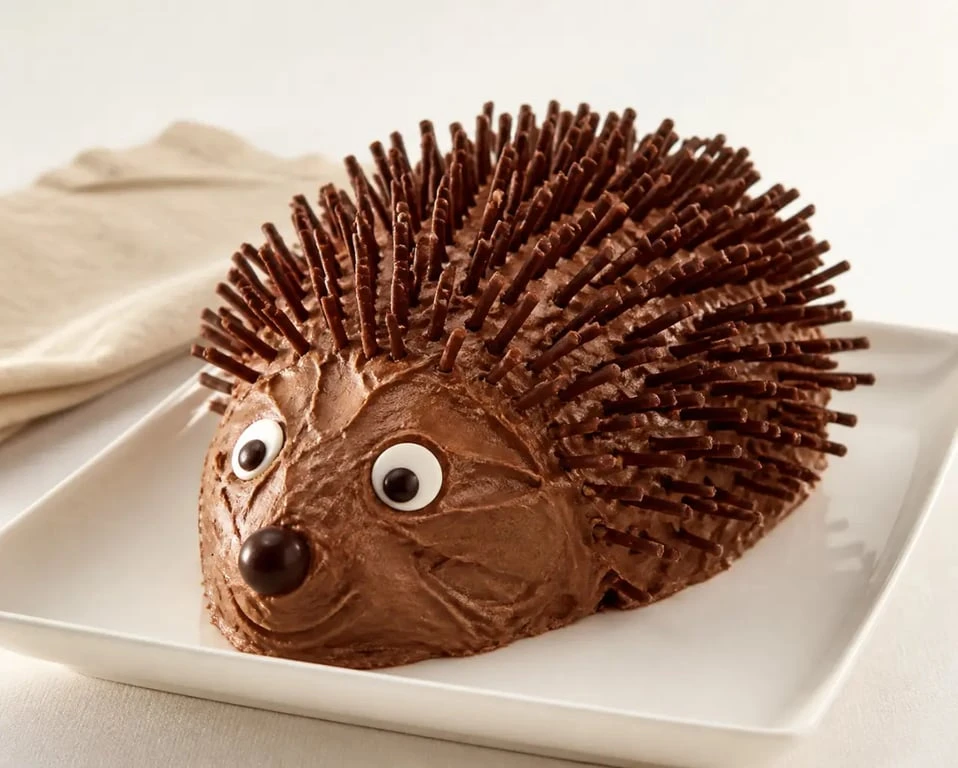 Recette gâteau hérisson facile, gâteau au chocolat décoré en hérisson sur plat de service