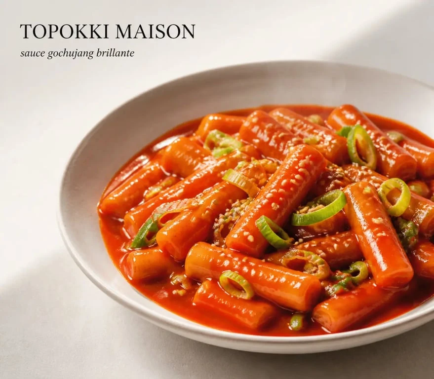 Topokki recette maison de tteokbokki coréen servi chaud avec sauce rouge brillante