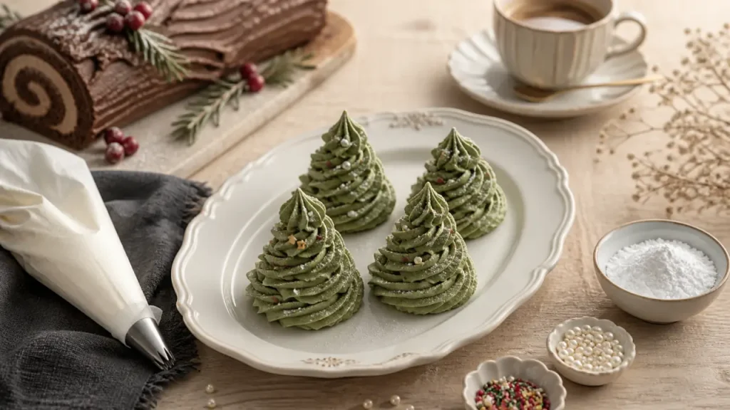 Meringue de Noël : sapins verts, bec d’oiseau et cuisson à 100°C