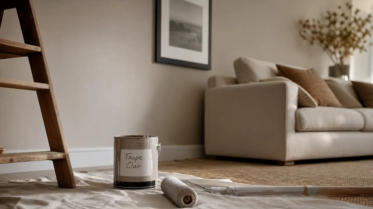 Peinture taupe clair sur mur, salon moderne