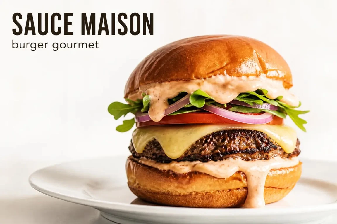 Sauce maison pour hamburger servie dans un burger gourmet crémeux et appétissant