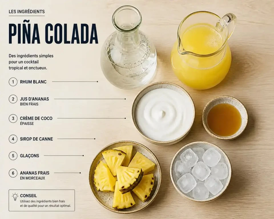 Ingrédients pour préparer une recette pour pina colada maison