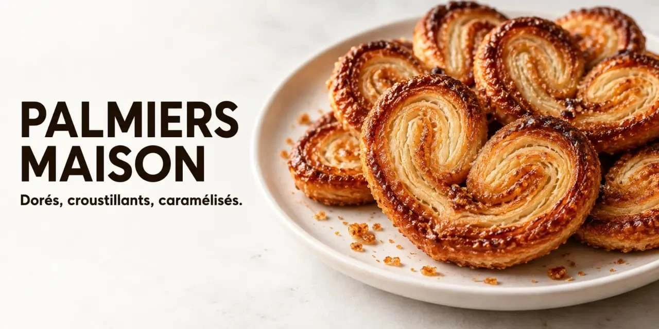 Recette palmier au sucre maison, biscuits dorés et caramélisés sur une assiette