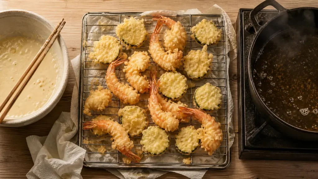 Pâte tempura croustillante : eau glacée, grumeaux et friture bien chaude