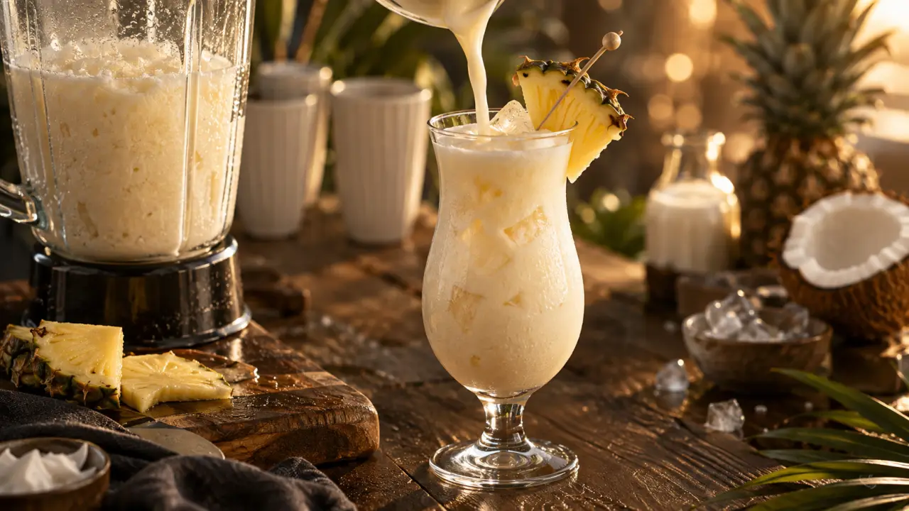 Recette pour pina colada : Piña Colada ananas et coco, gros plan cocktail